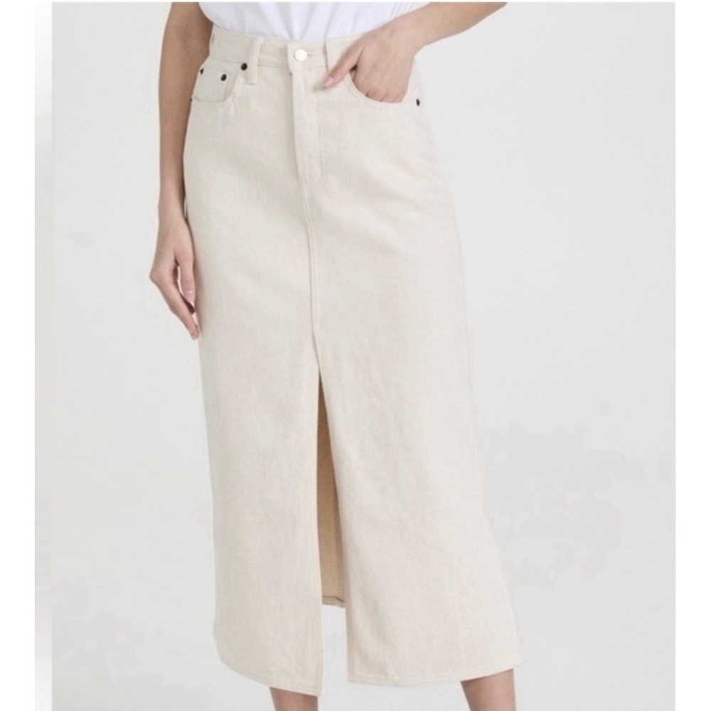 Still Here Natural Denim Skirt Button Fly High Slit Size 32